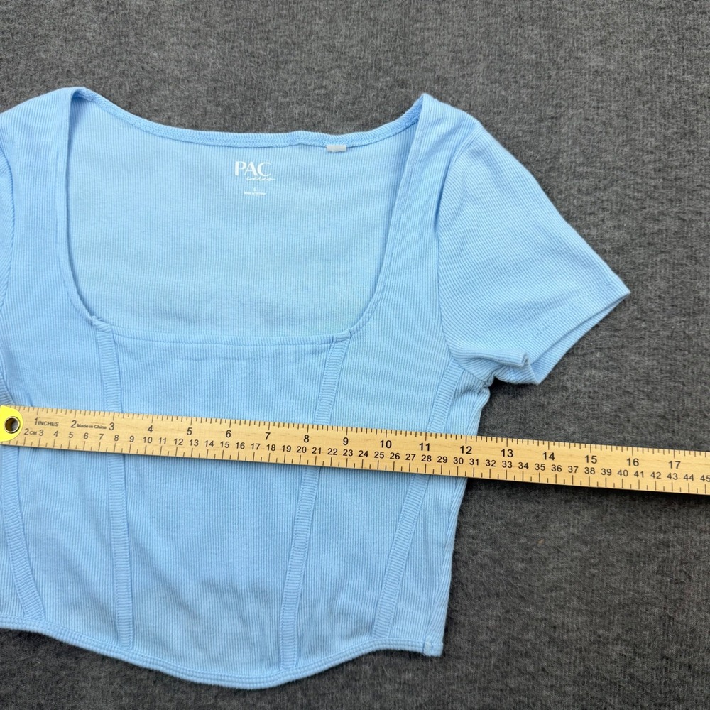 PacSun PacCares Crop‎ Top Womens Small Blue Ribbed Corset Square Neck Short - Picture 4 of 6